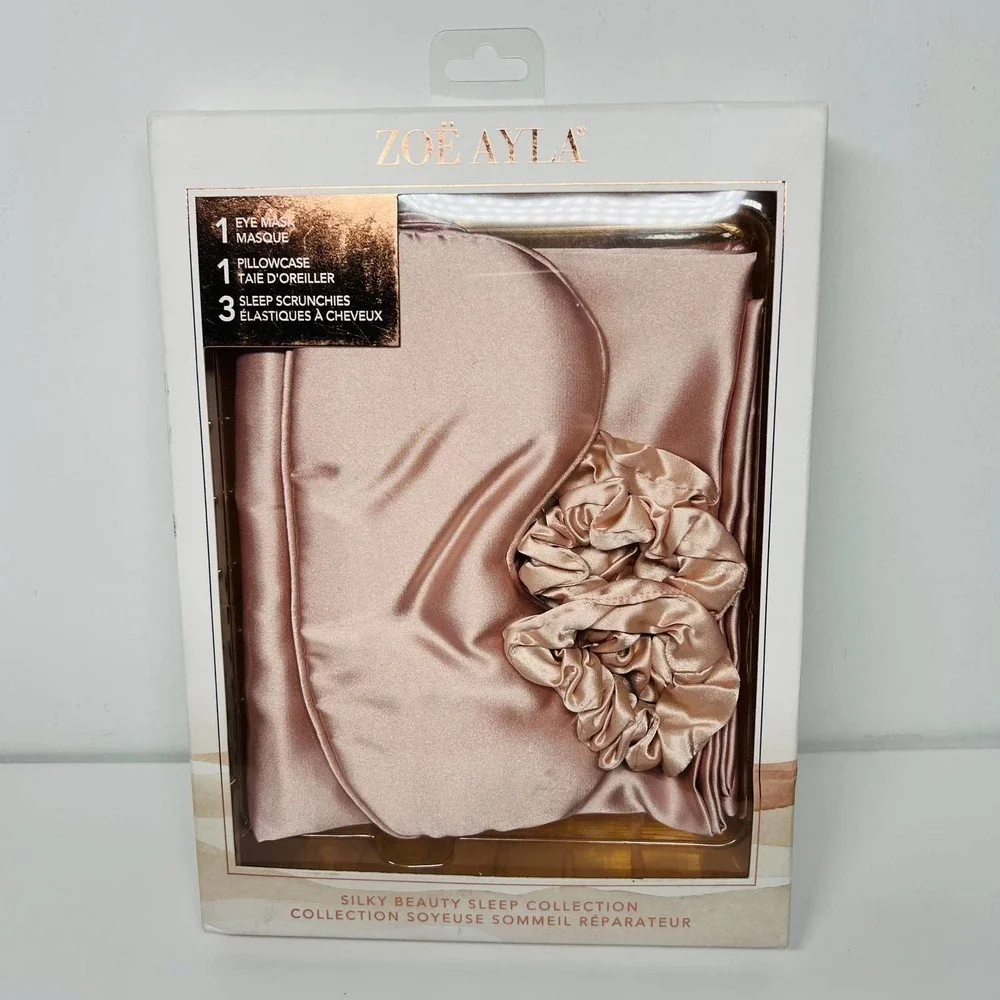 Zoe Ayla Silky Pillowcase Eye Mask Scrunchies Sleep Set Pink